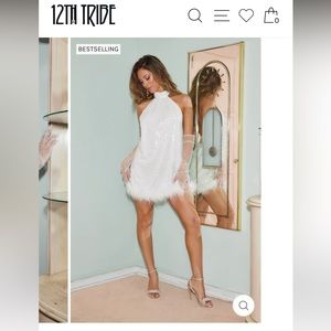 12th Tribe RAELYNN MINI DRESS WITH FEATHER TRIM